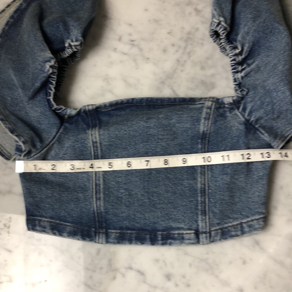 HEVRON Denim crop ruffle top Size 2 - Picture 7 of 10